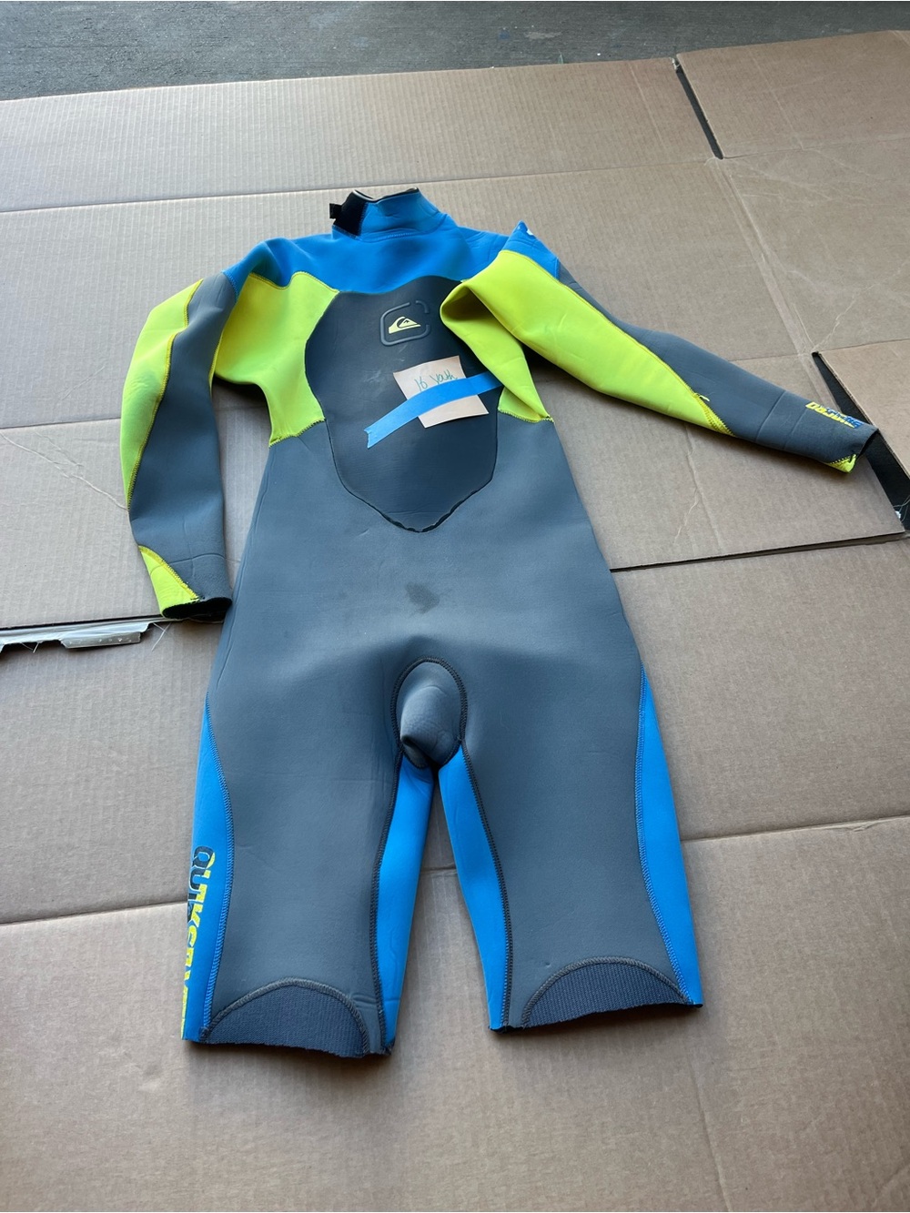 Quiksilver Kids Blue, Neon Green & Gray Full Sleeve Shorty Wetsuit